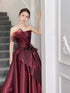 Wine Red Strapless A-line Floor Length Party Dress, Wine Red Long Formal Dress